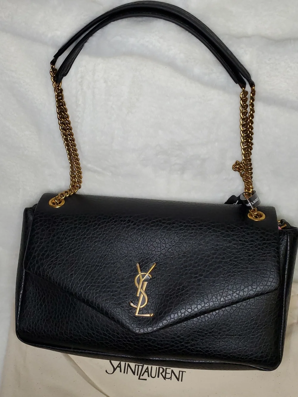 Ysl Jumbo Size Black Canvas Textured  Shoulder Bag with Gold Hardware